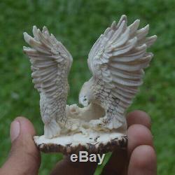 Double Eagles Carving 74mm Height T364 in Antler Hand Carved