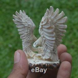 Double Eagles Carving 74mm Height T364 in Antler Hand Carved