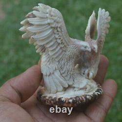 Double Eagles Carving 82mm Height T395 in Antler Hand Carved