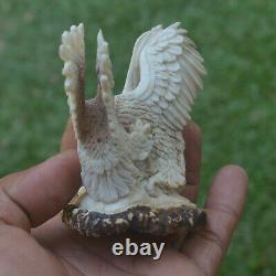 Double Eagles Carving 82mm Height T395 in Antler Hand Carved