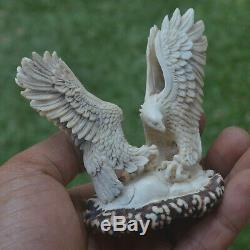 Double Eagles Carving 83mm Height T398 in Antler Hand Carved