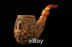 Eagle Embossed Hand Carved Meerschaum Pipe in custom case 9882