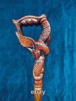 Eagle Fish Carved Can Wooden Walking Stick handle hand carved cane Gift Items