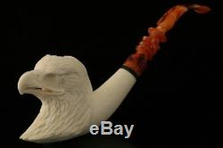 Eagle Hand Carved Block Meerschaum Pipe by Kenan in a fit CASE 8956