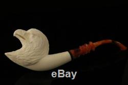 Eagle Hand Carved Block Meerschaum Pipe by Kenan in a fit CASE 8956
