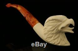 Eagle Hand Carved Block Meerschaum Pipe in custom CASE 10094