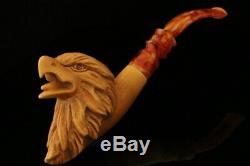 Eagle Hand Carved Block Meerschaum Pipe with custom case 11728