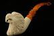 Eagle Head Hand Carved Block Meerschaum Pipe With Custom Case 12206