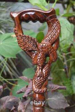 Eagle Holding Fish In mouth Wooden Hand carved Cane Eco-Friendly Hand Carved Woo