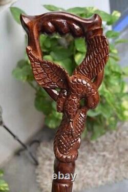 Eagle Holding Fish In mouth Wooden Hand carved Cane, gift