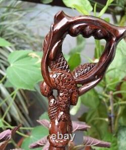 Eagle Holding Fish In mouth Wooden Hand carved Cane, gift