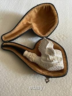Eagle & Snake Hand Carved Block Meerschaum Pipe with CASE Free Shipping in USA