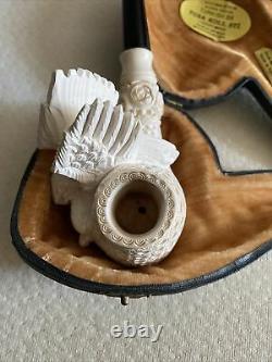 Eagle & Snake Hand Carved Block Meerschaum Pipe with CASE Free Shipping in USA