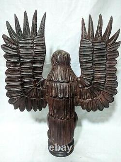Eagle Statue Rosewood Hawk Sculpture Hand Carved Bird Figurine Office Home Decor