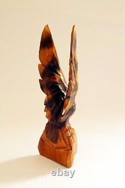 Eagle Vintage Sculpture USSR Hand carved Home decor 1970s Wooden figurine VTG 02