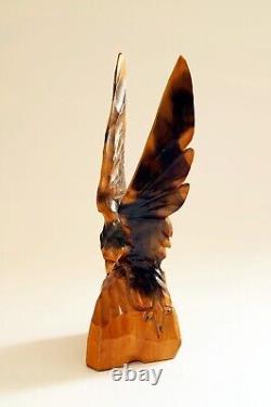 Eagle Vintage Sculpture USSR Hand carved Home decor 1970s Wooden figurine VTG 02