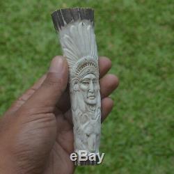 Eagle Wolf Indian Carving 139mm Length Handle H625 in Antler Hand Carved