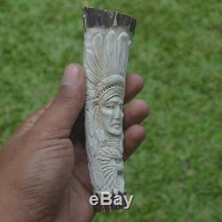Eagle Wolf Indian Carving 139mm Length Handle H625 in Antler Hand Carved