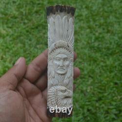 Eagle Wolf Indian Carving 140mm Length Handle H1024 in Antler Hand Carved