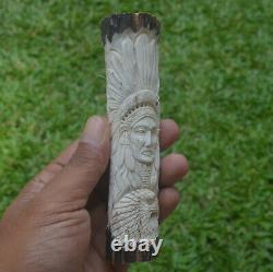 Eagle Wolf Indian Carving 140mm Length Handle H1024 in Antler Hand Carved