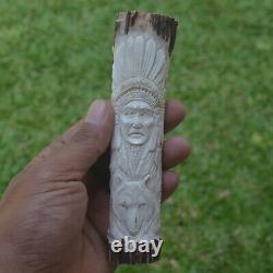 Eagle Wolf Indian Carving 146mm Length Handle H991 in Antler Hand Carved