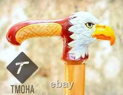 Eagle handle wooden walking stick hand carved walking cane Christmas gift eagle