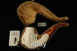 Eagle's Claw Hand Carved Block Meerschaum Pipe with custom CASE 10773