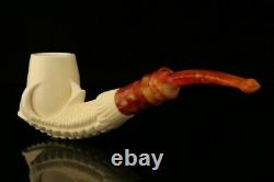 Eagle's Claw Hand Carved Block Meerschaum Pipe with custom case 11896