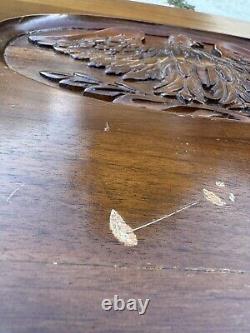 Early 1900s Hand Carved Eagle Oval Butlers Coffee Table Brown Wooden Mid Century