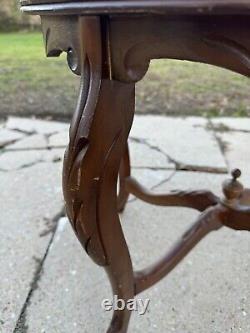 Early 1900s Hand Carved Eagle Oval Butlers Coffee Table Brown Wooden Mid Century