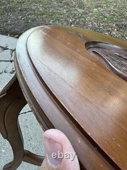 Early 1900s Hand Carved Eagle Oval Butlers Coffee Table Brown Wooden Mid Century