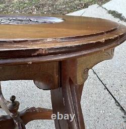 Early 1900s Hand Carved Eagle Oval Butlers Coffee Table Brown Wooden Mid Century