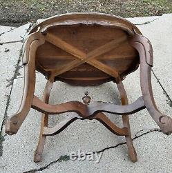 Early 1900s Hand Carved Eagle Oval Butlers Coffee Table Brown Wooden Mid Century