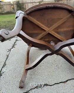 Early 1900s Hand Carved Eagle Oval Butlers Coffee Table Brown Wooden Mid Century