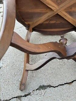 Early 1900s Hand Carved Eagle Oval Butlers Coffee Table Brown Wooden Mid Century