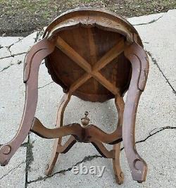 Early 1900s Hand Carved Eagle Oval Butlers Coffee Table Brown Wooden Mid Century