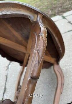 Early 1900s Hand Carved Eagle Oval Butlers Coffee Table Brown Wooden Mid Century