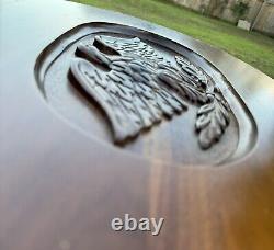 Early 1900s Hand Carved Eagle Oval Butlers Coffee Table Brown Wooden Mid Century