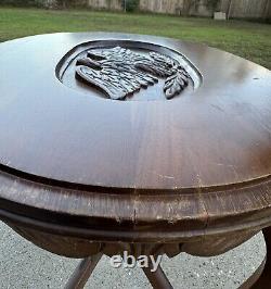 Early 1900s Hand Carved Eagle Oval Butlers Coffee Table Brown Wooden Mid Century