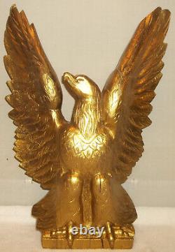 Early 20th C. Folk Art Hand Carved Wood 16 Gold Gilt Federal Eagle