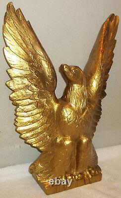 Early 20th C. Folk Art Hand Carved Wood 16 Gold Gilt Federal Eagle