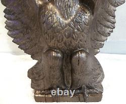 Early 20th C. Folk Art Hand Carved Wood 16 Gold Gilt Federal Eagle