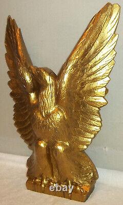 Early 20th C. Folk Art Hand Carved Wood 16 Gold Gilt Federal Eagle