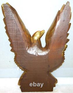 Early 20th C. Folk Art Hand Carved Wood 16 Gold Gilt Federal Eagle