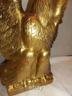 Early 20th C. Folk Art Hand Carved Wood 16 Gold Gilt Federal Eagle