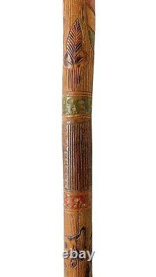 Early American Folk Art Cane / Walking Stick Hand Carved & Painted Eagle