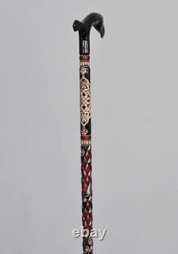 Embroidered Eagle-headed Walking Stick, Perfect Hand-carved Wooden Cane, Gift