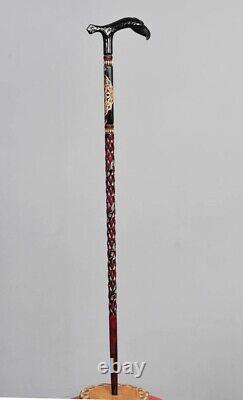 Embroidered Eagle-headed Walking Stick, Perfect Hand-carved Wooden Cane, Gift
