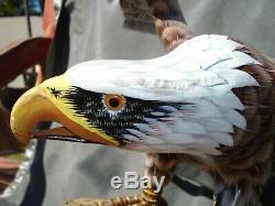 Exquisite Hand Carved and Painted Wooden American Bald Eagle Folk Art Sculpture