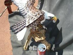 Exquisite Hand Carved and Painted Wooden American Bald Eagle Folk Art Sculpture